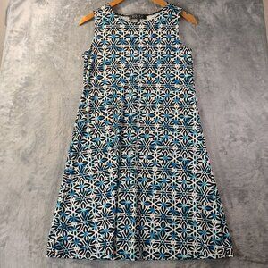 Kasper Womens Sleeveless Shift Dress Blue White Geometric Career Office Workwear
